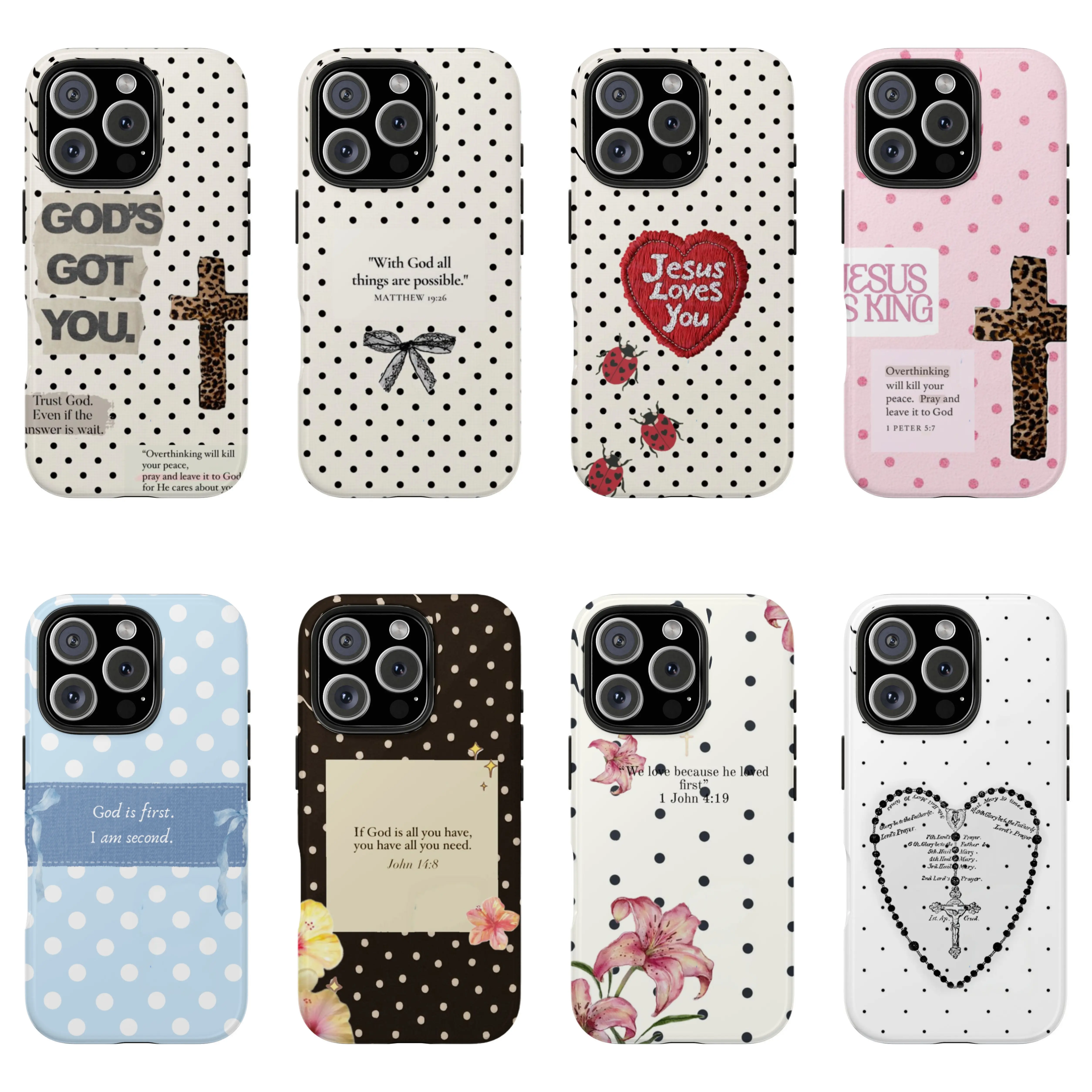 Christian Polka Dot Bible Verse Phone Case, God Is Within Her Psalm 46:5 Faith Aesthetic Cover for iPhone 11 12 13 14 15 16 17 Pro & Pro Max, Leopard Cross Christian Quote Design, Soft Girly Minimal Christian Style, Perfect Gift for Her, Girl, Women