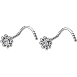 20G CZ Flower Nose Studs Rings for Women Stainless Steel Daisy Nose Screw Corkscrew Nose Rings Press Fit Nose