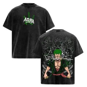 Asura Zoro Washed Vintage T-Shirt _ Inspired by the Legendary Three-Sword Style Warrior _ Demon God Power Graphic Tee _ Anime Streetwear for One Piece Fans