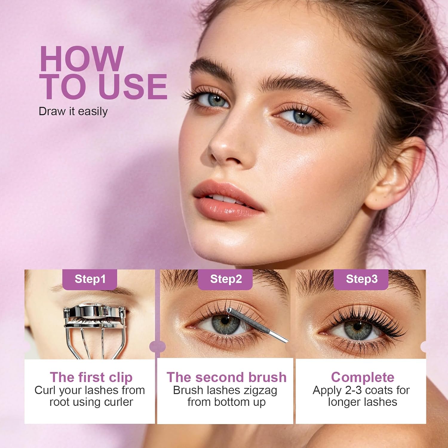 Women's 2026 Upgraded Silicone Metal Wand Mascara Set (Free Gift: Eyelash Curler) - 7D Curling, Ultra-Slim Precision Wand, Smudge-Proof, Long-Lasting, Waterproof Tube Formula, Lengthening, Volumizing, Fragrance-Free, Washable, All Skin Eyelash Makeup