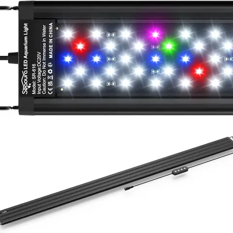 Seaoura Freshwater Aquarium Light for 48-54in Glass/Plastic Tanks - White, Blue, Red, Green, Pink LEDs, 6-Hour Timer, 10-Speed Brightness Adjustment, ABS Material, 3.4"d x 16.93"w x 0.47"h Fish Tank Accessory for Beginners