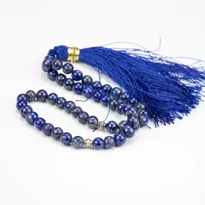 Afghan Lapis Lazuli Tasbih 51 Beads – Natural Blue Stone Prayer Beads – Handmade Misbaha (Classic Grade)