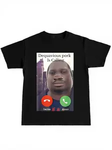 Funny Phone Call Meme T-Shirt, Tiktok Viral Graphic Tee, Casual Letter Print, Casual Fitted Long Sleeve, Men's Fashion for Party Fun, Menswear