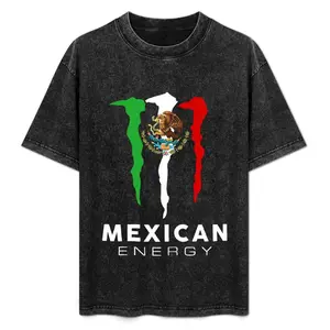 Mexico Flag Mexican Energy Drink Logo Washed T-Shirt Classic Man Fitted Short Sleeve Crew Neck Casual Summer Top Menswear Streetwear cotton