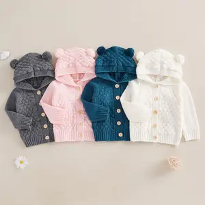 YSHWHWTS Baby Boys Girls Knit Cardigan Long Sleeve Warm Jacket Button Front Hooded Sweaters Coat Baby Cute Fall Winter Clothes