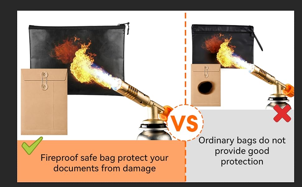 New Deal] Fireproof Document Bag (10"x13.5"), Waterproof Holder with Zipper for Passport, Important Papers, Cash, Money and Valuables, Secure Storage Organizer for Travel, Home, Office