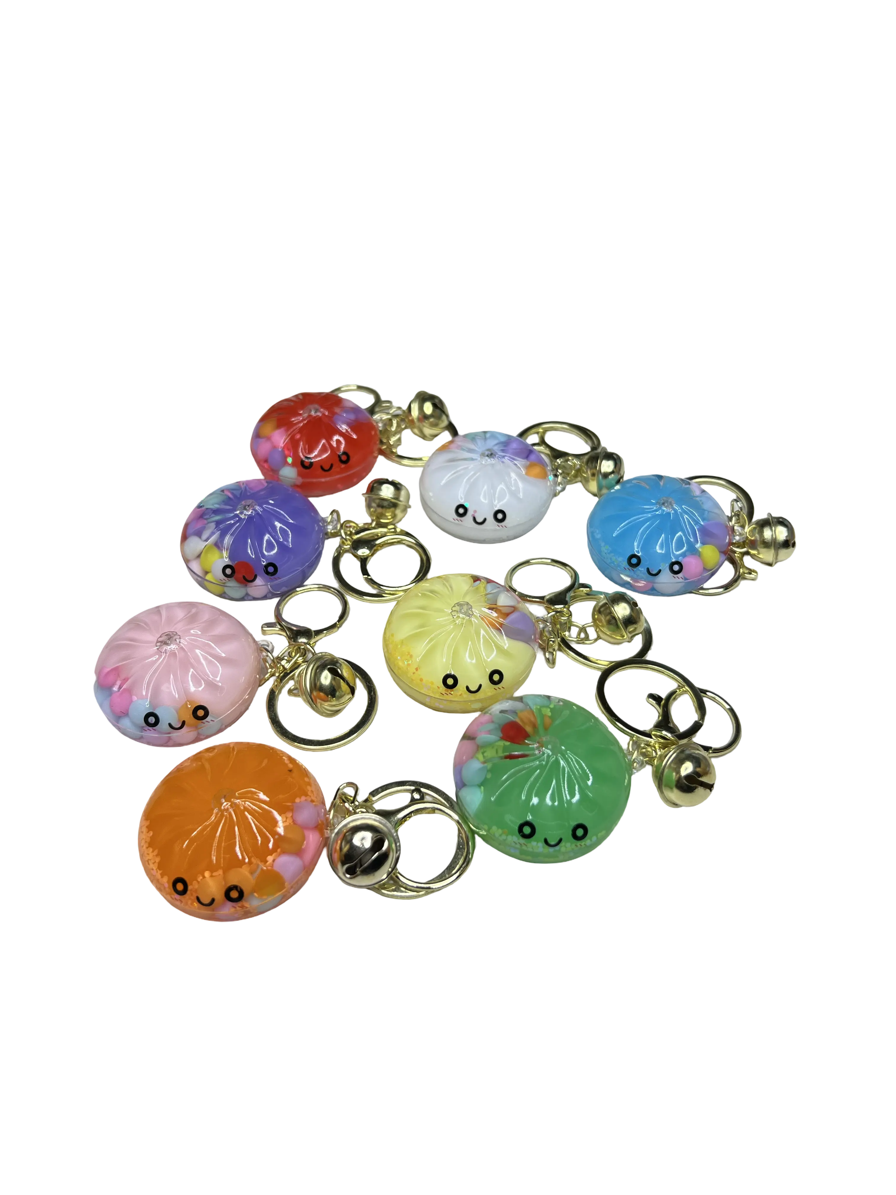 Quicksand Toy Bun Mystery Keychain by TOYTROPOLIS - Acrylic Filled Dumpling with Bell (10 Random Mystery Designs; 8 Common - 2 Rare) - (1 Each)