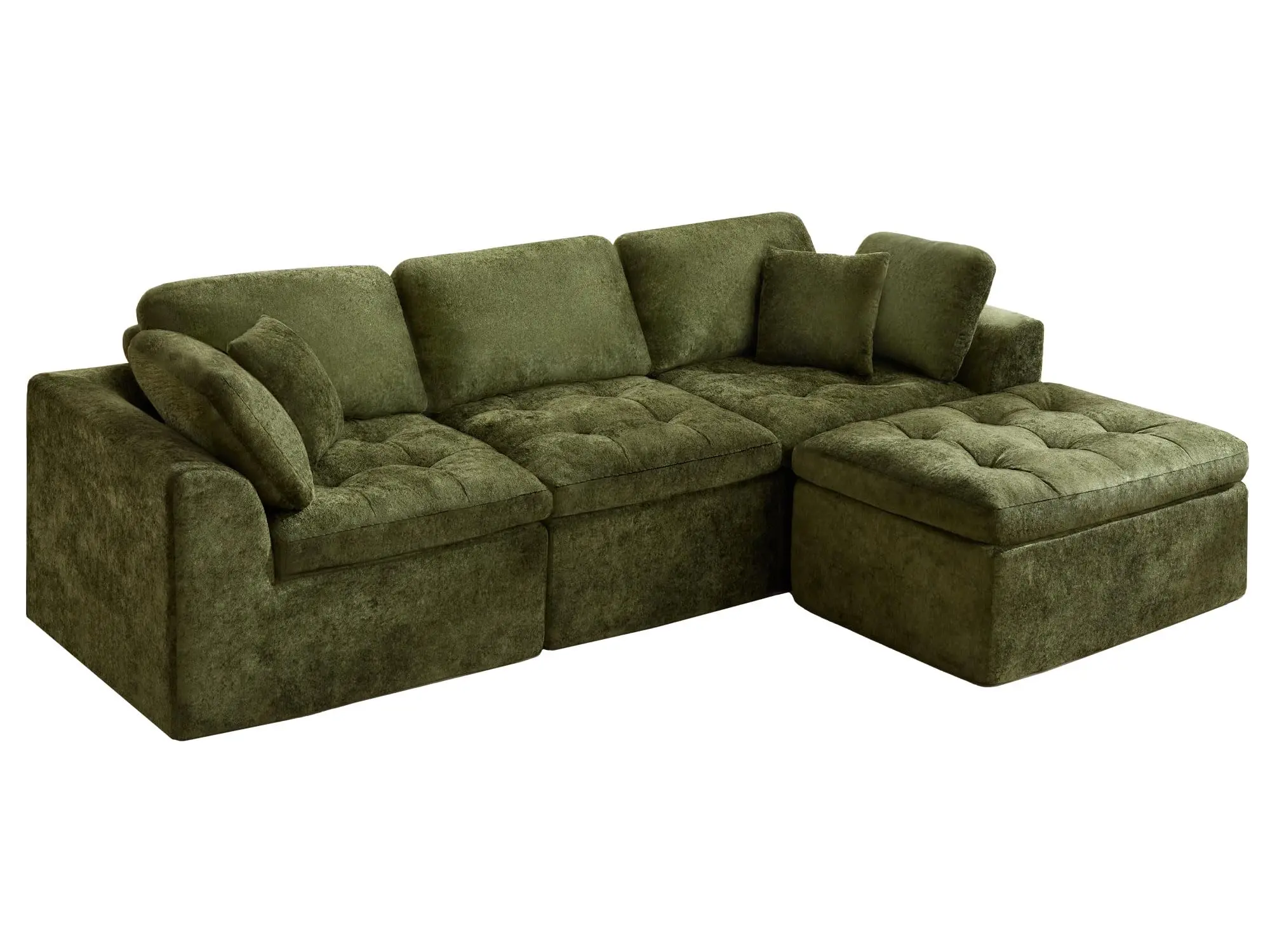 JONPONY 110" Cloud-Like Chenille Fabric L-Shaped Sectional Sofa, 3-Seater Deep-Seat Foam Couch with Movable Ottoman, Convertible Upholstered Sofa Sectional Couch for Living Room & Apartment, L Shaped Couch