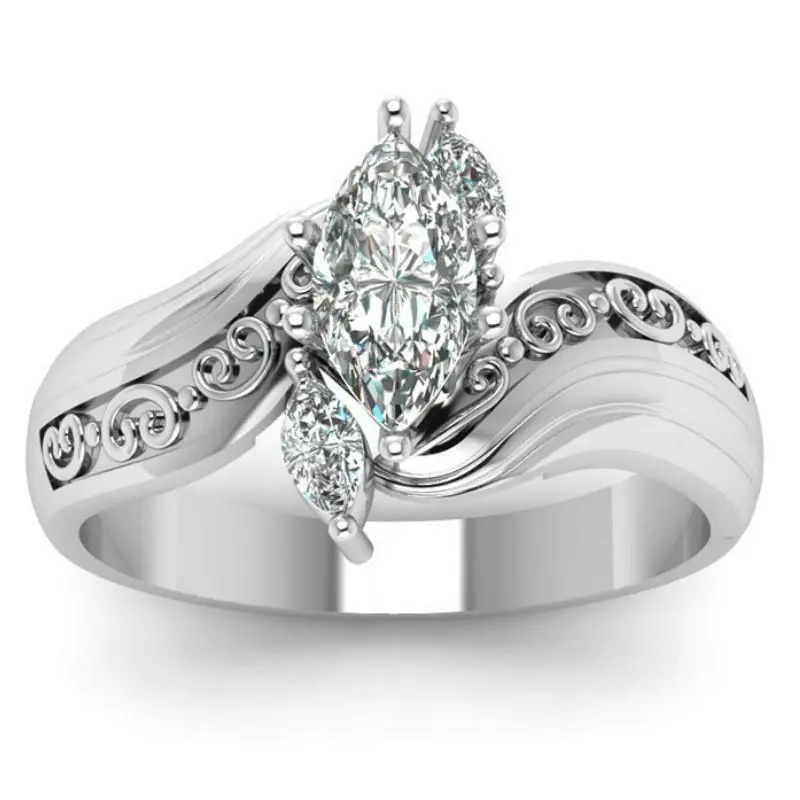 Women's 1g Copper Geometric Ring - European American Fashion, Casual & Business Accessory with Marquise Pattern Zircon Stone