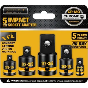 PRO 5-  Socket Adapter Set and Reducer Set, (1/4", 3/8", 1/2") Drive Size Converters for  Wrenches, CR-MO Steel, Embossed and Painted Marking