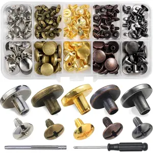 50Sets Chicago Screws Leather Rivets Assorted Screw Rivets Metal Studs for Clothing Chicago Binding Screws Spike and Studs for Decorate Repair Shoes Belts Bags Purse Dog Collars (Mixed in Box)