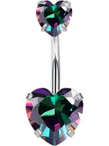 14G Belly Button Piercing Titanium Women's Belly Button Double Round CZ Ball Belly Bars 10mm Long Belly Button Piercing Jewelry Body Jewelry