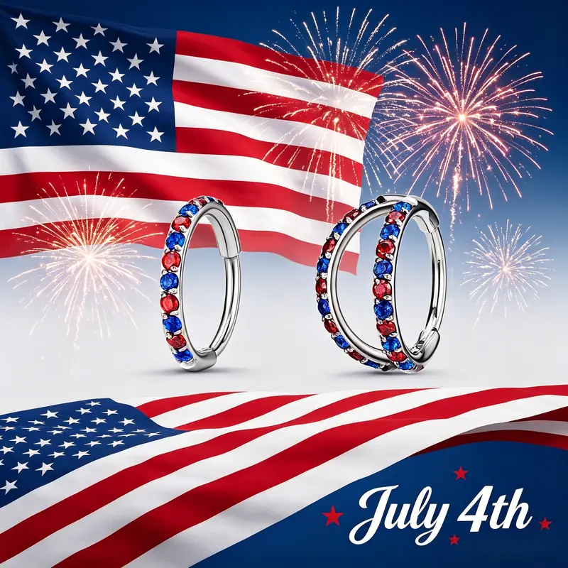 OUFER 20G 316L Stainless Steel Nose Piercing Hoop - Unisex Tarnish-Free AAAAA+ Cubic Zirconia Glow Latch, 7mm/8mm Daily Helix Jewelry for Women, Independence Day Festive Sparkle Accessory