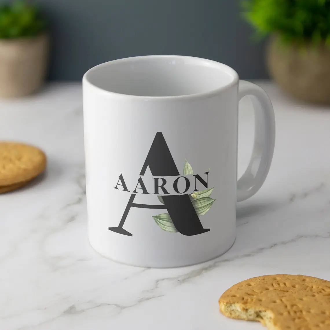 Coffee lovers gift idea birthday tea cup, personalised tea coffee mug monogram letter with name ceramic tumbler