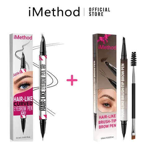 iMethod Double-Sided 2-in-1 Eyebrow Pen Multi-Pack Cosmetic Set with Box - 4D Brush Tip, Curved Micro-Fork-Tip Liquid, Waterproof Microblading, Natural Hair-Like Strokes, Long-Lasting for Adults' Daily Makeup, All Skin Types