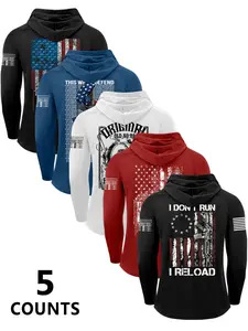 Men's Hooded Drawstring Long Sleeve T-Shirt, Street Casual Style, American Vintage Print, Fitted H-Type, Spring & Fall Fashion