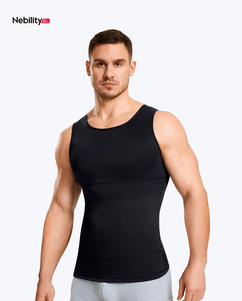 Nebility Men’s Silky Soft Compression Shapewear Tank, Slimming Body Shaper Vest with Waist & Chest Support, Stretchy, Odor-Resistant, Breathable Muscle Tank for Daily Comfort, Menswear, Tanktop