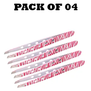 Forgica Professional Stainless Steel Paper Coating Color Tweezers Pack of 04