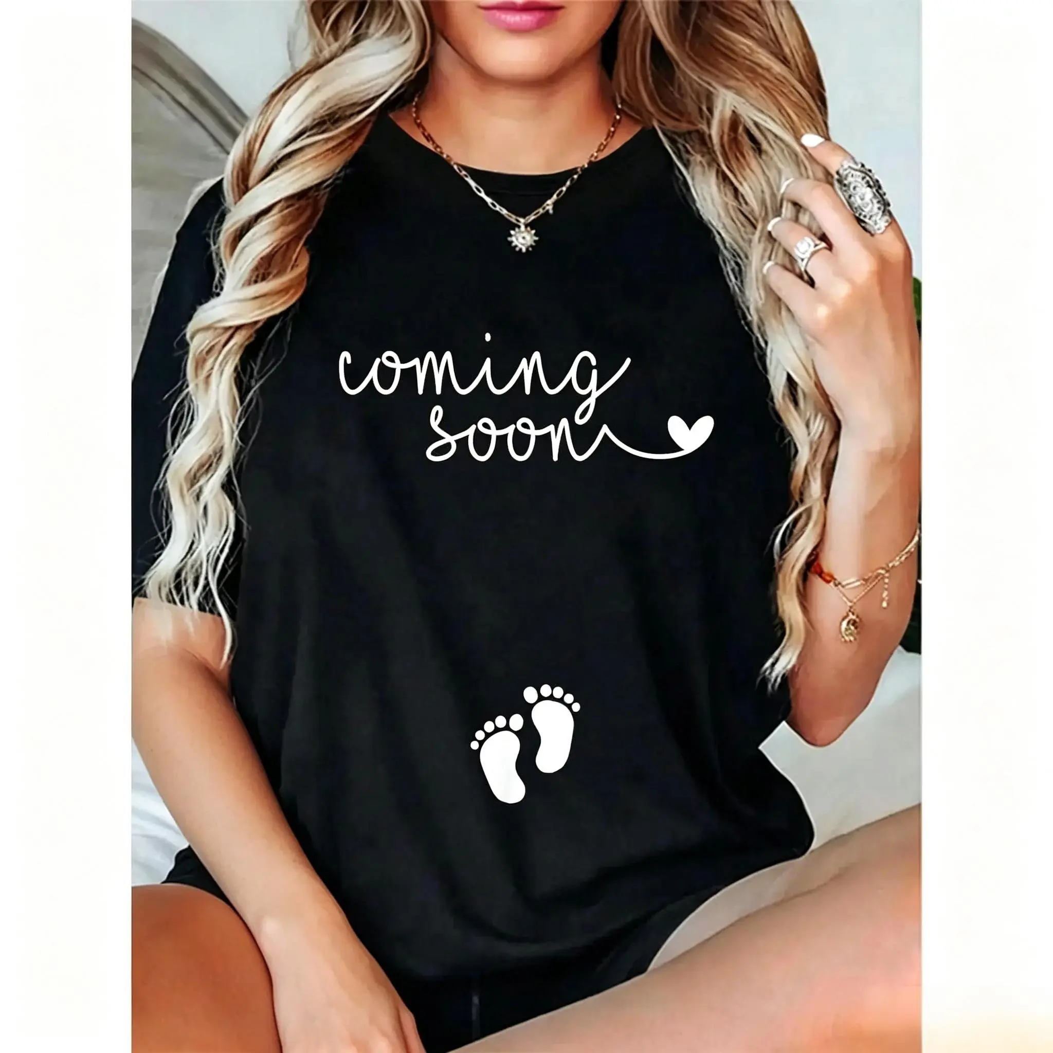 Casual Tshirt Pregnancy Announcement For Pregnant Mom To Announce Pregnant T-Shirt Breathable Clothes