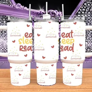 Eat Sleep Read 40oz Tumbler | Book Lover Handle Cup