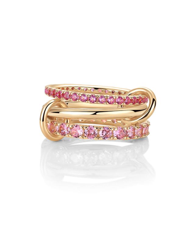 PAVOI 14K Gold Plated Set Triple Band Statement Ring for Women - Fuschia CZ Interlocking Link Ring