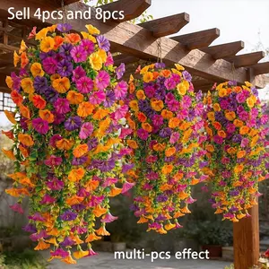 Artificial Flower Trumpet Vine, Artificial Hanging Flowers, Four-Color Mix, Low Maintenance, Ideal for Indoor/outdoor Decor, Wedding, Festivals, Gifts