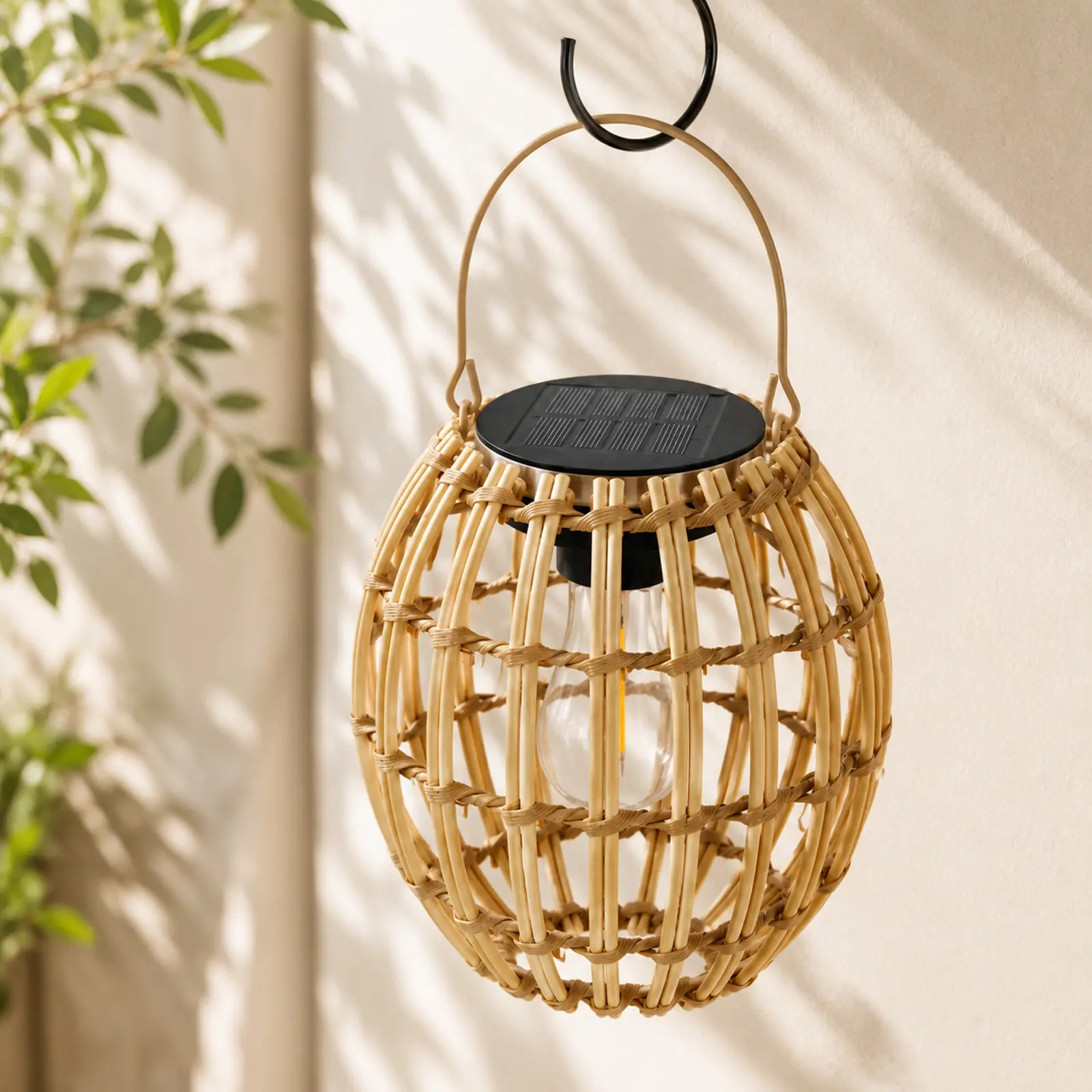 APZZLOXH faux rattan solar hanging lantern, IP65 outdoor warm light for patio, porch, garden, balcony, and pergola