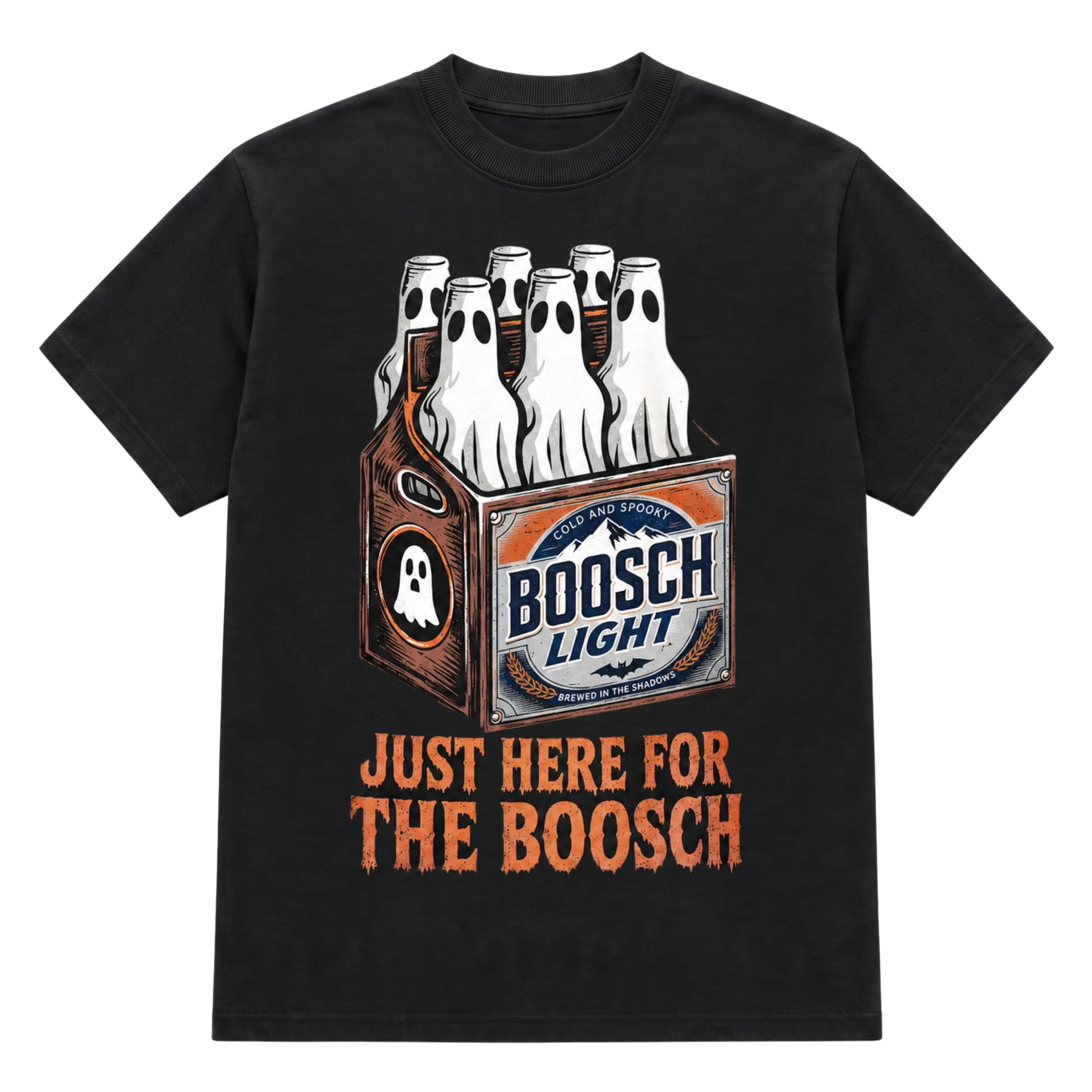 Funny Halloween Ghost Beer Graphic T-Shirt for Men "Just Here for the Boosch" Spooky Drinking Party Shirt Graphic T-Shirt Gift for Dad Husband Grandpa Men Summer Clothes Retro 70s Grunge Vintage Funny Quote Tee Streetwear Daily Dark Humor