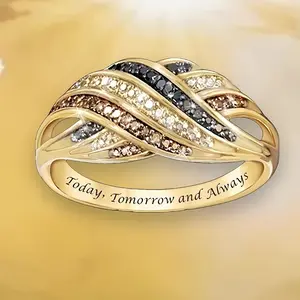 Exquisite Luxury Three-Colour Intertwined Ring - Vintage Golden-Plated with Rhinestones, Ladies' Casual Jewelry, Ideal Gift for Birthdays, Valentine's Day & Christmas