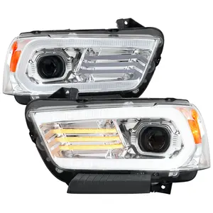 2011-2014 Dodge Charger Projector Headlights w/ LED DRL Light Strip Sequential Turn Signal and Side Marker  (Chrome Housing / Clear Lens)