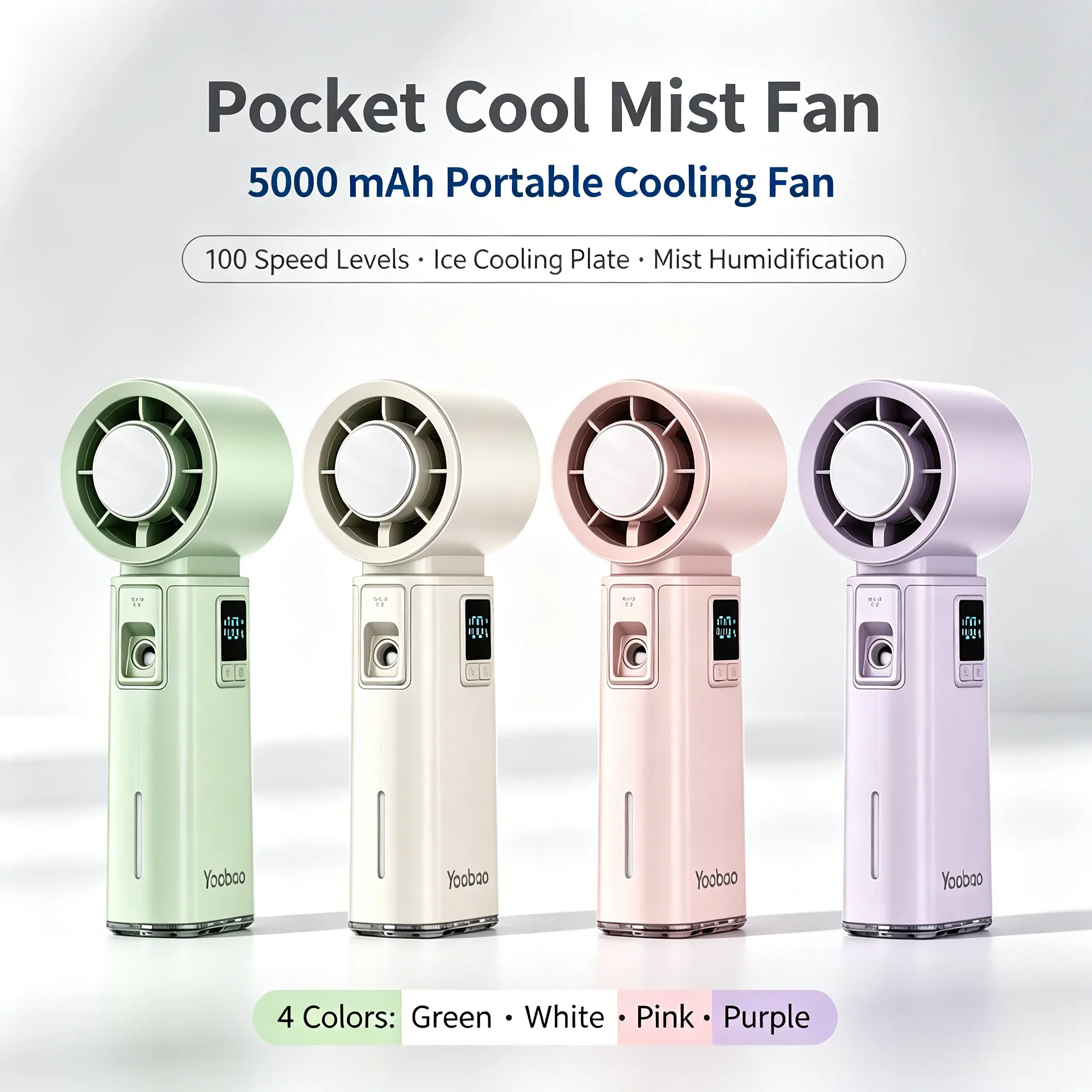 Portable Handheld Mist Fan Cooler - Cordless Rechargeable Fan with 5000 mAh Battery, Ice-Cooling Pad, 100 Adjustable Wind Speeds, Type-C Charging, Humidifier Function, Suitable for Outdoor, Travel, Office Use