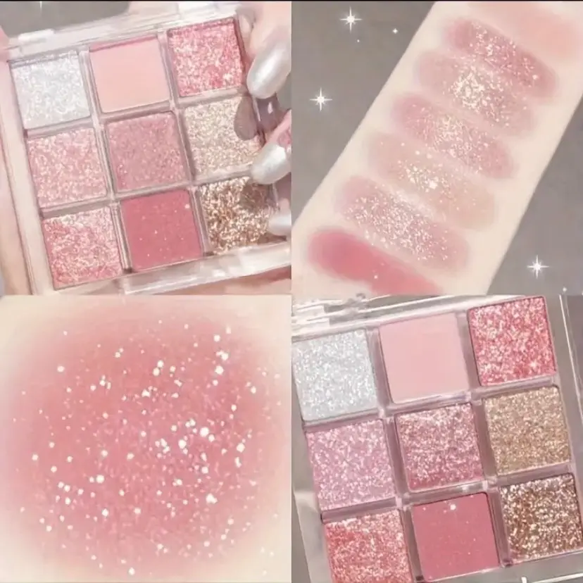 9-Color Pinkish Series Eyeshadow Palette - Vibrant Pearly Glitter, Long-Lasting Durable Waterproof Formula, Easy to Apply, Not Easy to Fade, Perfect for Music Festival, Party, and Everyday Use