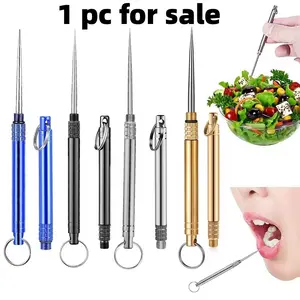 304 Stainless Steel Toothpick Set, Portable Mini Handy Waterproof Cleaning Tool, Fruit Stick Keychain, Card Picker, Unboxing Tool