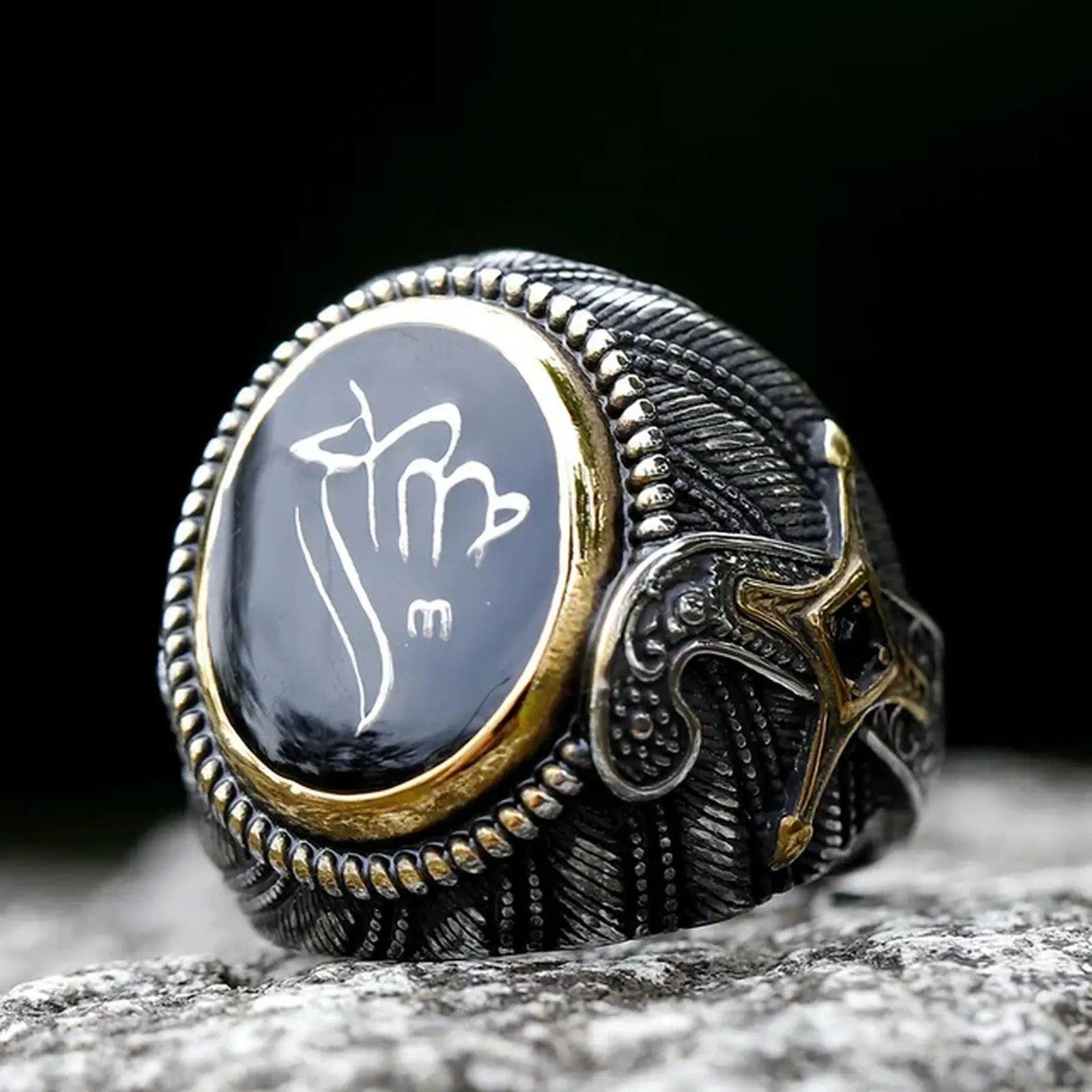 New Unique Design 316L Stainless Steel Turkey Ring Turkish Signet Ring Zircon Stone Ethnic Style Jewelry