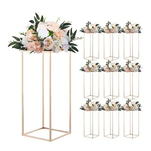 VEVOR Wedding Flower Stand, 10PCS 23.62-inch Column Flower Stand, Floral Stands with Metal Laminate, Rectangular Floral Display Rack for Wedding, Party, Birthday, Home, French Gold Stands