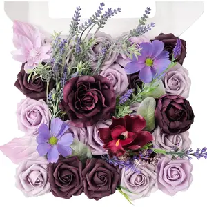 TINGE TIME Artificial Flowers Lavender &amp; Plum Flower Combo for DIY Wedding Bouquets Table Centerpieces Arrangements Party Baby Shower Home Decorations Box Decorative