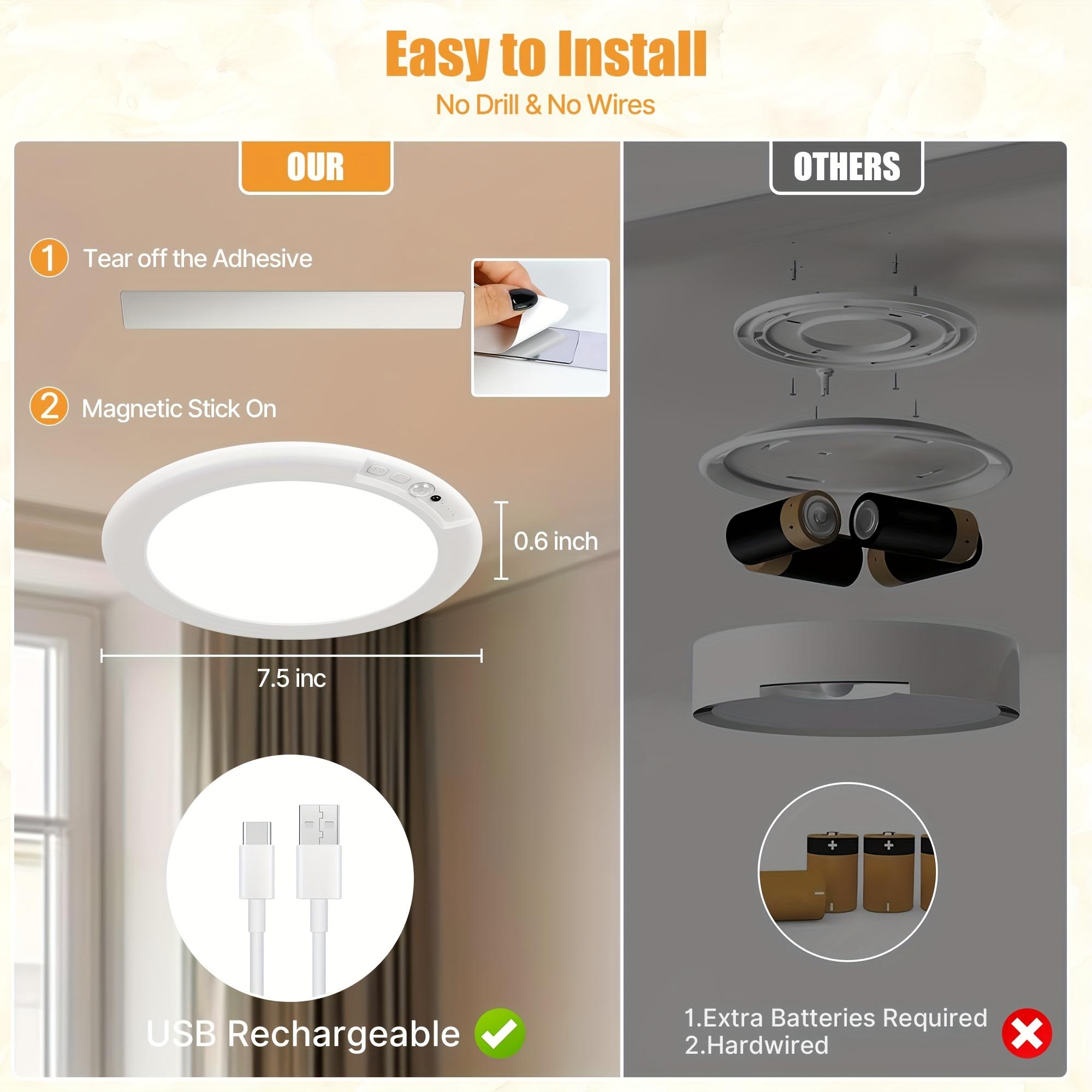 2PCS Ceiling Light,Rechargeable Motion Sensor Ceiling Lightwith Remote,Closet Lights Motion Sensored, Wireless,Magnetic Mount, 3 Adjustable Color TemperaturesBatteryOperated Ceiling Lamps for Bedroom Closet Shower StairsShed Hallway Porch Patio Dimmable