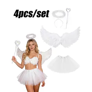 Angel Costume Set, Includes Wings Headband Magic Wand Gauze Dress, Ideal for Holiday Parties Stage Performances Dreamy Atmosphere, Accessories