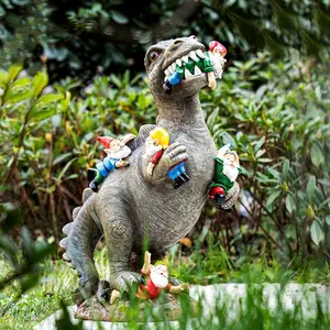 Garden Gnome Statue Outdoor Yard Decor, Dinosaur Gnome Figurine, Patio Lawn Decoration, Perfect Gardening Gift for Women & Housewarming