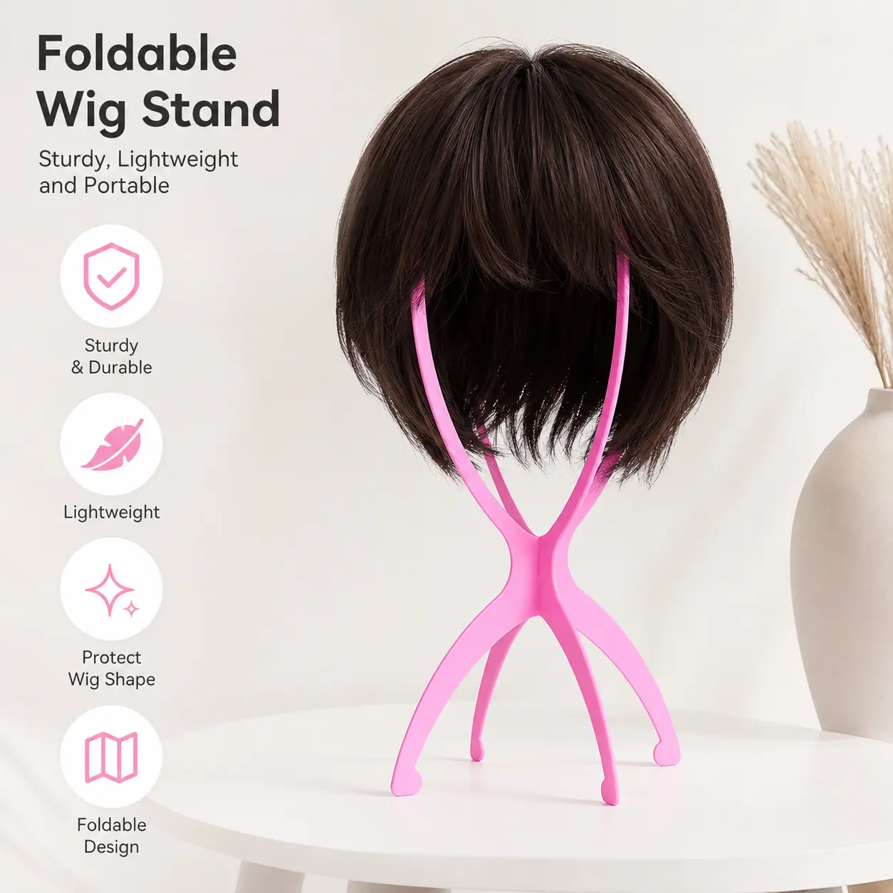 1 Count, Plastic Wig Stand, Foldable Wig Holder for Storing and Displaying Wigs to Keep Wig Shape for Daily Home Use
