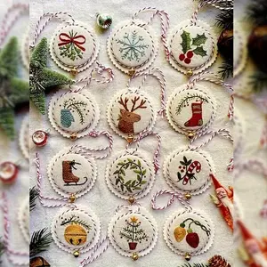 1pc Jolly and Bright Hand Embroidery Christmas Ornaments Kit, Christmas Embroidery Kit, Embroidery Kit Christmas Ornaments, for Christmas Embroidery for Adults Beginners