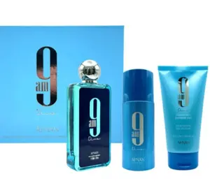 Afnan 9 AM Dive 3Pcs Gift Set includes Eau de Parfum, Shower Gel, and Deodorant Spray with notes of lemon, mint, apple, and jasmine |Long-lasting|