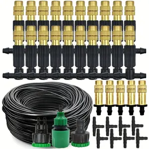 Outdoor Atomizing Cooling System, 15m-30m Garden Irrigation, 1/4 Inch Brass Nozzle, 4/7mm Hose, Ideal for Greenhouse Watering