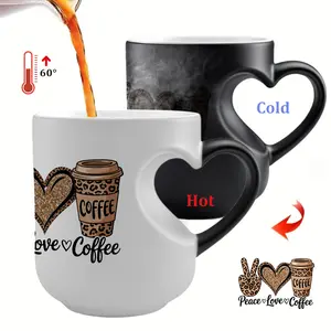 1pc Magic Color Changing Mug with Heart-Shaped Handle - Peace Love Coffee Pattern Design Mug, Ideal for Father'S Day, Mother'S Day, Fall, Winter Gifts, Novelty Coffee Mug