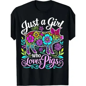 Charming Cotton T-Shirt Featuring Floral Pig Lover Design Perfect for Animal Enthusiasts and Farm Life Aesthetic