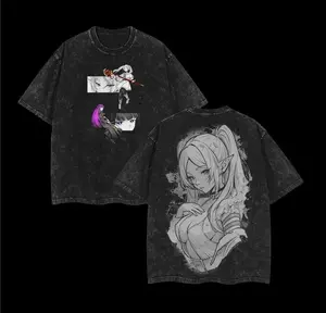 Frieren × Fern Frieren: Beyond Journey's End Anime Tshirts - Unisex Oversize Vintage Washed Distressed Double-Printed Streetwear Short-Sleeve Heavyweight Cotton Sports Top