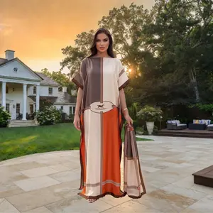 Horse Print Kaftan Dress Women | Equestrian Caftan Maxi Dress with Scarf | Boho Horse Pattern Long Kaftan | Western Style Beach Cover Up | Flowy Resort Wear Maxi Dress with Matching Scarf