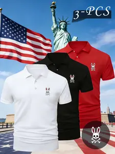 Men's Summer New Polo Shirt Set, Fashion Versatile Clothing, Skull Trendy Print, Soft Breathable Short Sleeve T-Shirts, Casual Regular Fit