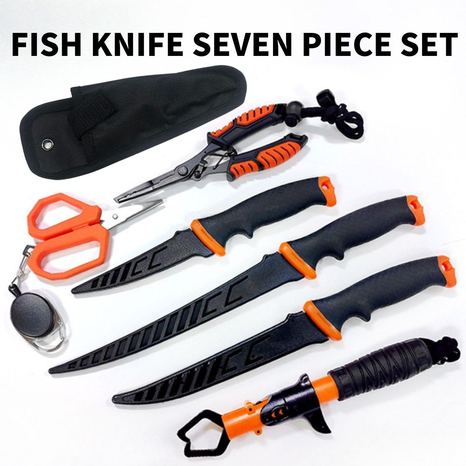 7pcs Fishing Tools Kit- Fishing Plier, Fish Lip Gripper, Fillet Knife, Scissors, Fishing Accessories and Equipment, Fishing Gifts for Men