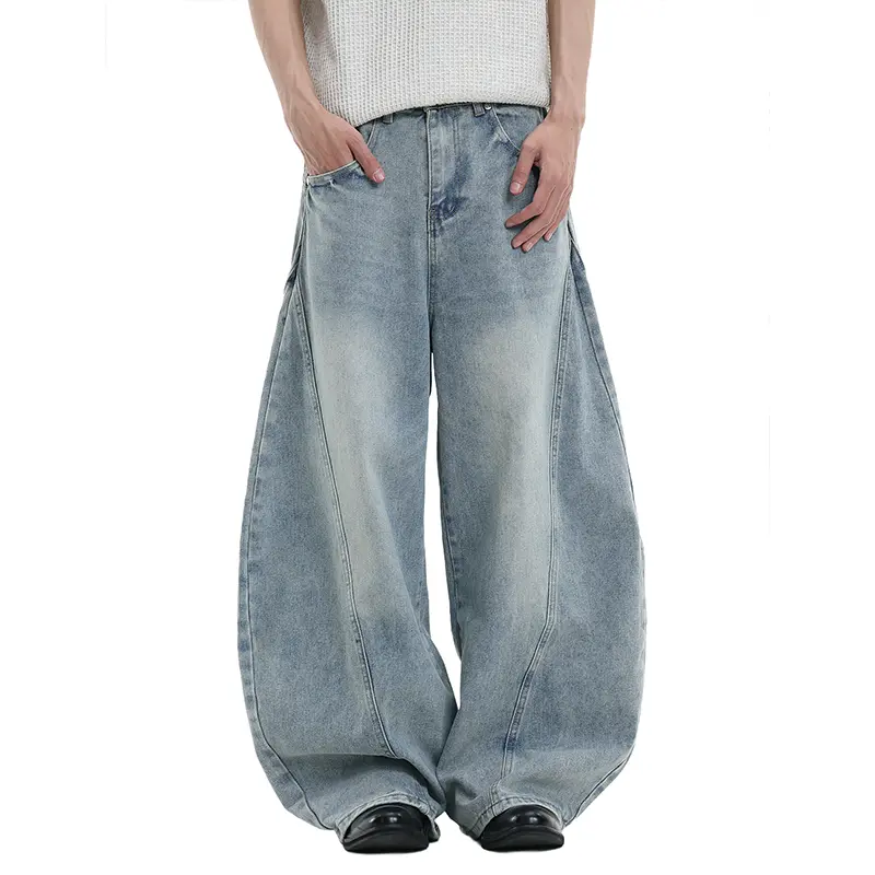 Mens Baggy Barrel Jeans Wide Leg Y2K Hip Hop Streetwear Jeans Loose Fit Vintage Skater Denim Pants